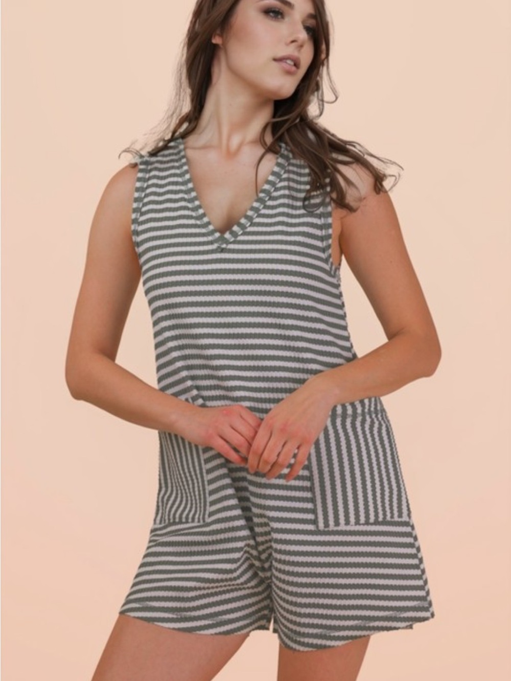 Striped Knit Casual Comfy Romper